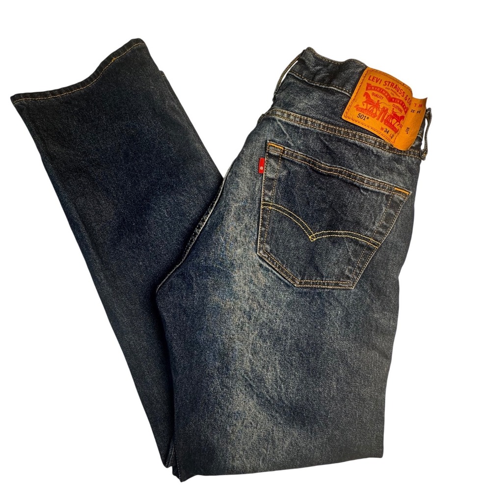 Levis 501 Original Fit Straight Leg Jeans Dark Wash Blue 34x32 Button Fly 00501
